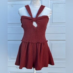 Free People Beach One Piece Romper short Rust Red M